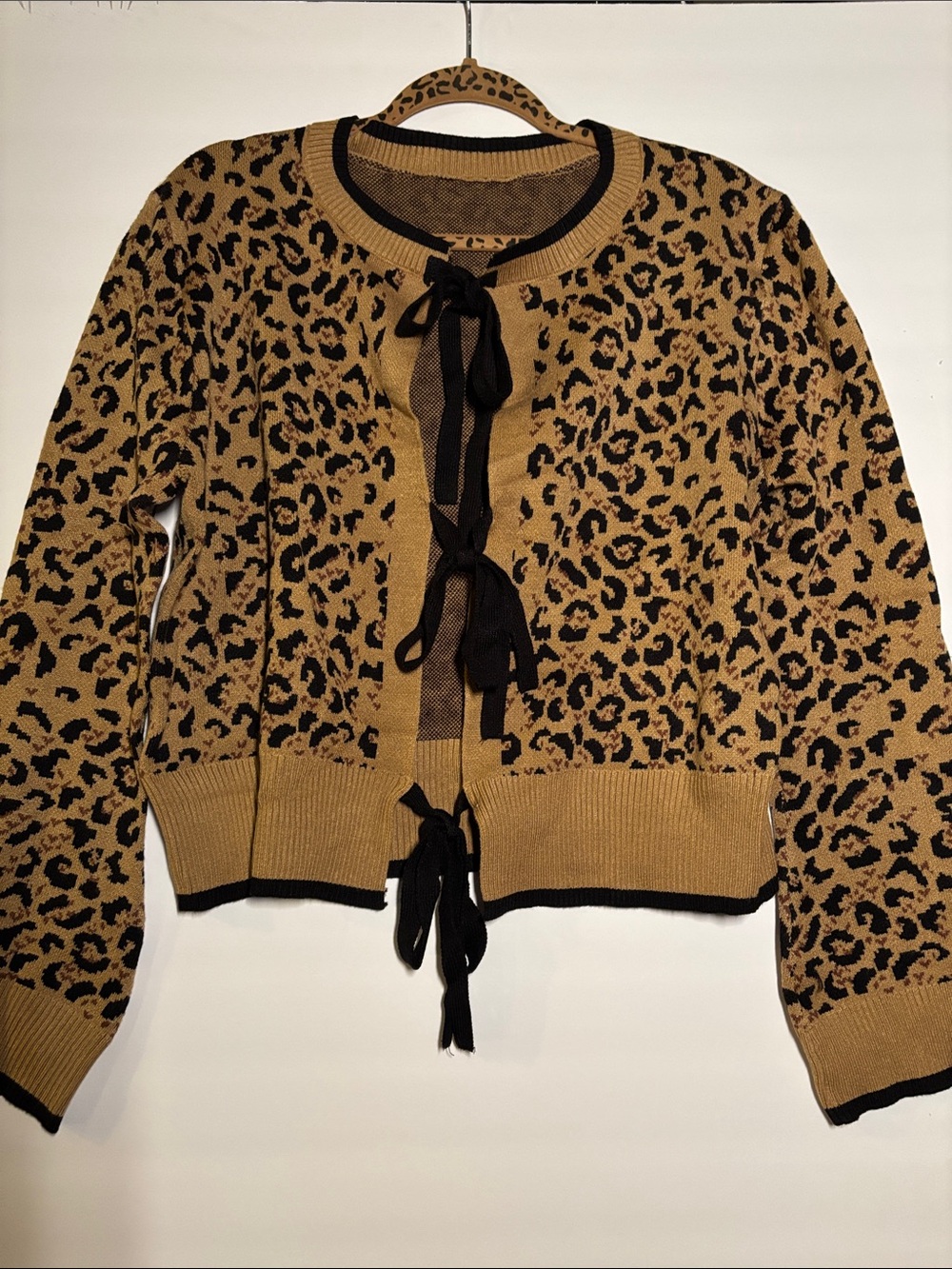 Beige Leopard Tie-Front Sweater Cardigan